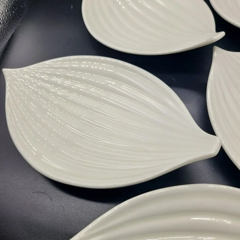 Set (5) Vintage MCM USA Serving Plates Dishes Ceramic Onion Ribbed Bowls